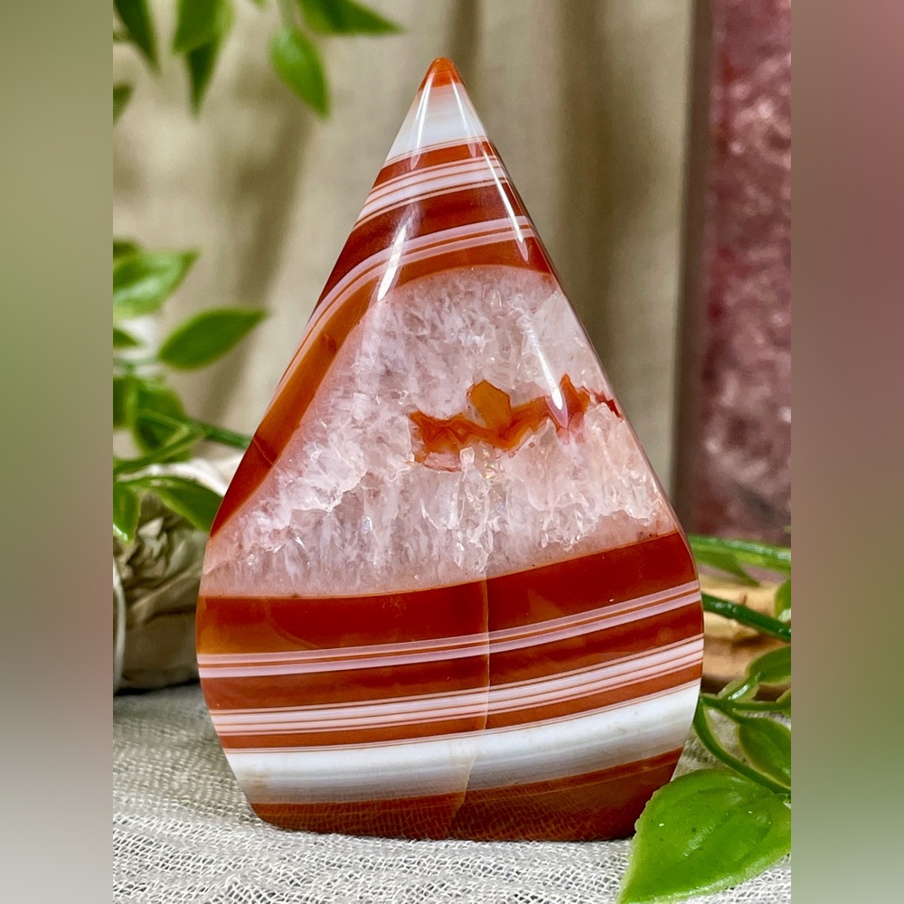 1444 Red Banded Sardonyx with Quartz Crystal Tear Drop Carving